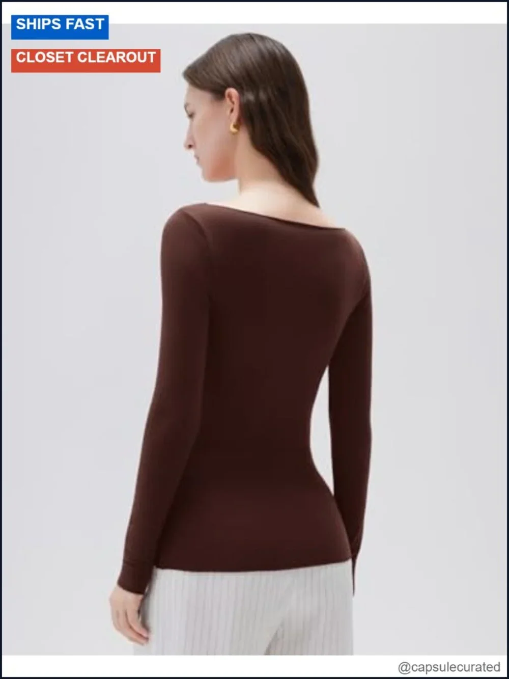 Cloud Cashmere Boat Neck Long Sleeve Fitted Knit T-Shirt